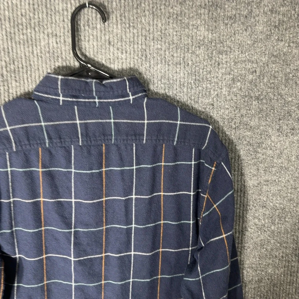 J Crew Flannel Shirt‎ Mens L Navy Blue Plaid Check Long Sleeve Cotton Button Up